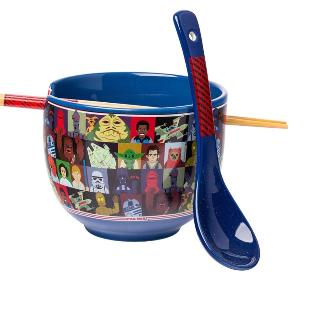 Star Wars Blue and Red Ceramic bowl with chopsticks and spoon